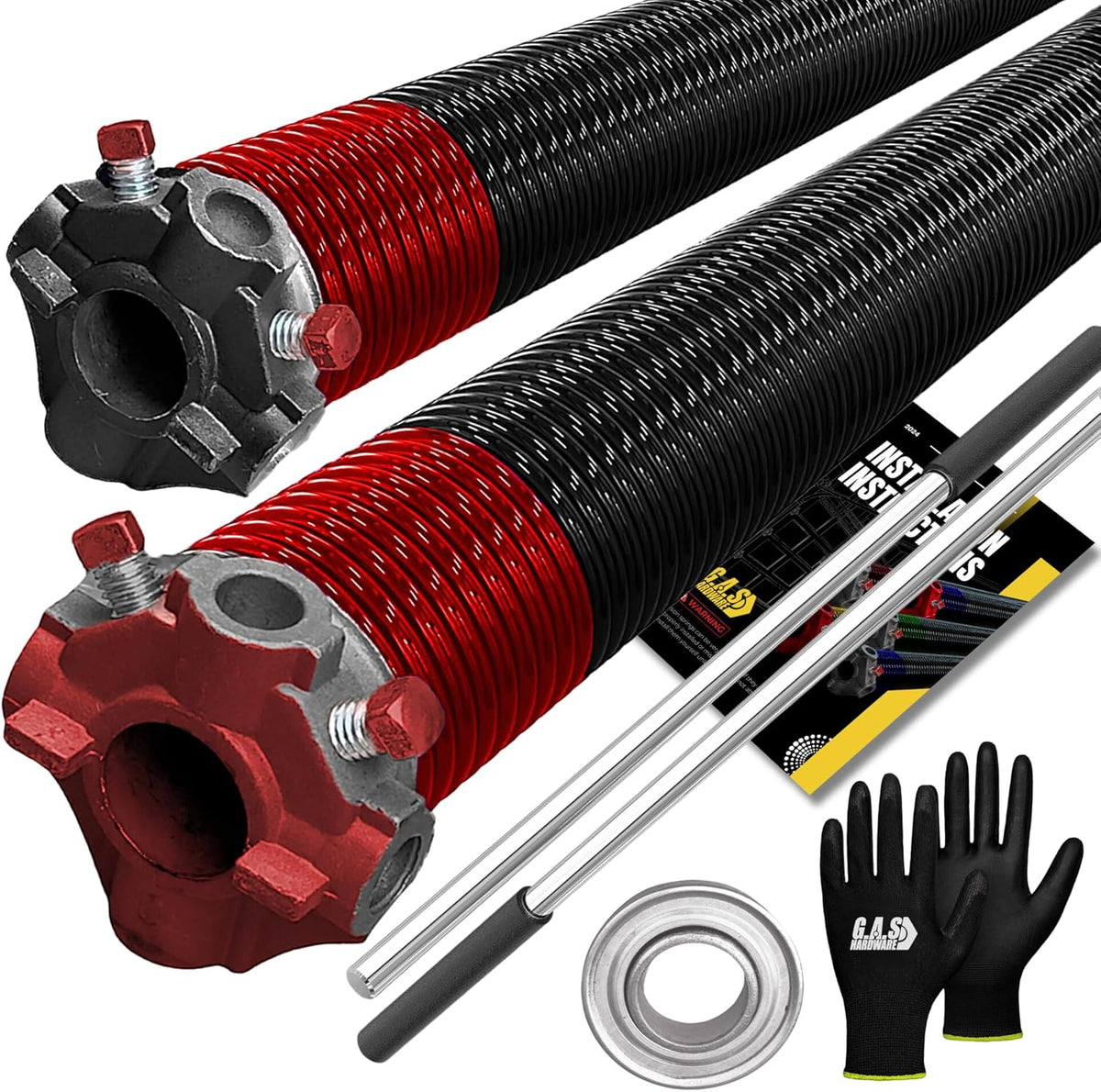 Garage Door Torsion Spring 225x1.75x29 Includes 1” Steel Bearing, Non-Slip Gloves, and Winding Bars for Left and Right Side of Garage Door Precision E-Coating 5-Year Warranty Min. 30,000 Cycles (Pair)