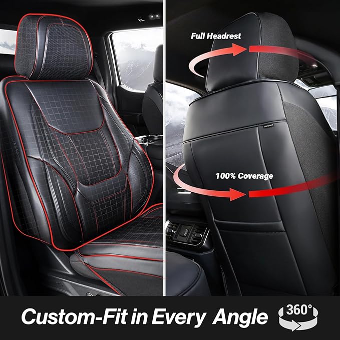 Coverland Custom Fit Car Seat Covers for Car Compatible with [BMW Z4, Chrysler 200, Toyota Solara] Premium Water Resistant Leather Non-Slip Interior Protector[Front Black - Size Chart A24]