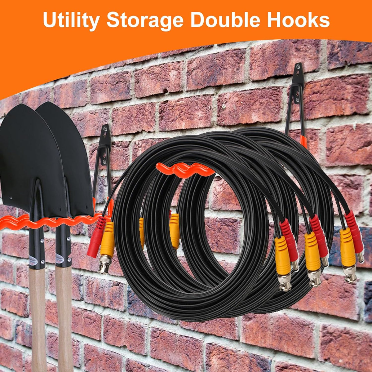 Wall Mounted Garage Hooks Tool Organizer, 14 Inch Garage Storage Hook Heavy Duty Utility Wall Hangers Orange for Ladders, Hose, Garden Tools, Set of 4