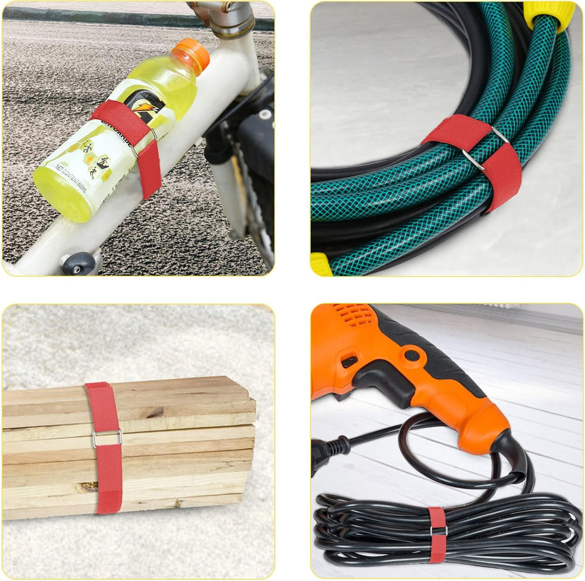 1"x16ft Hook and Loop Straps with 25 Metal Buckles, Adjustable Fastening Cable Straps, Cut-to-Length Cinch Strap, Reusable Nylon Securing Cord Ties for Organizer or Storage, 1 inch Wide,Red