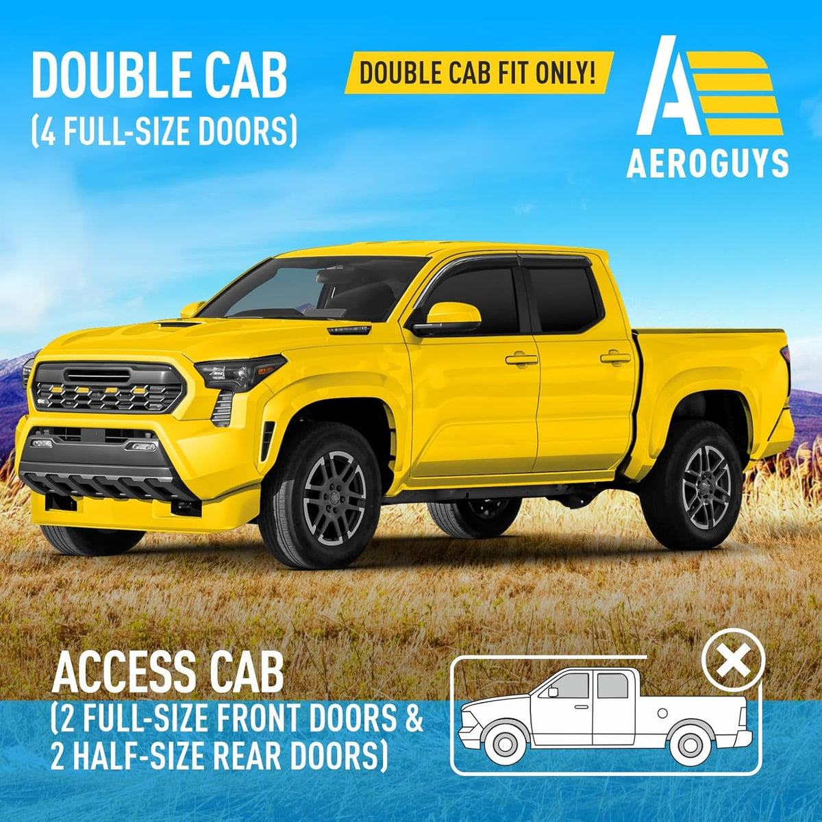 Extra Durable Window Deflectors Tape-On Window Visors Rain Guards Fit for Toyota Tacoma Double Cab 2024-2025, Sun Visors, Wind VentVisors, Window Vent Shades, Exterior Car Accessories - 2 pcs. AG0849