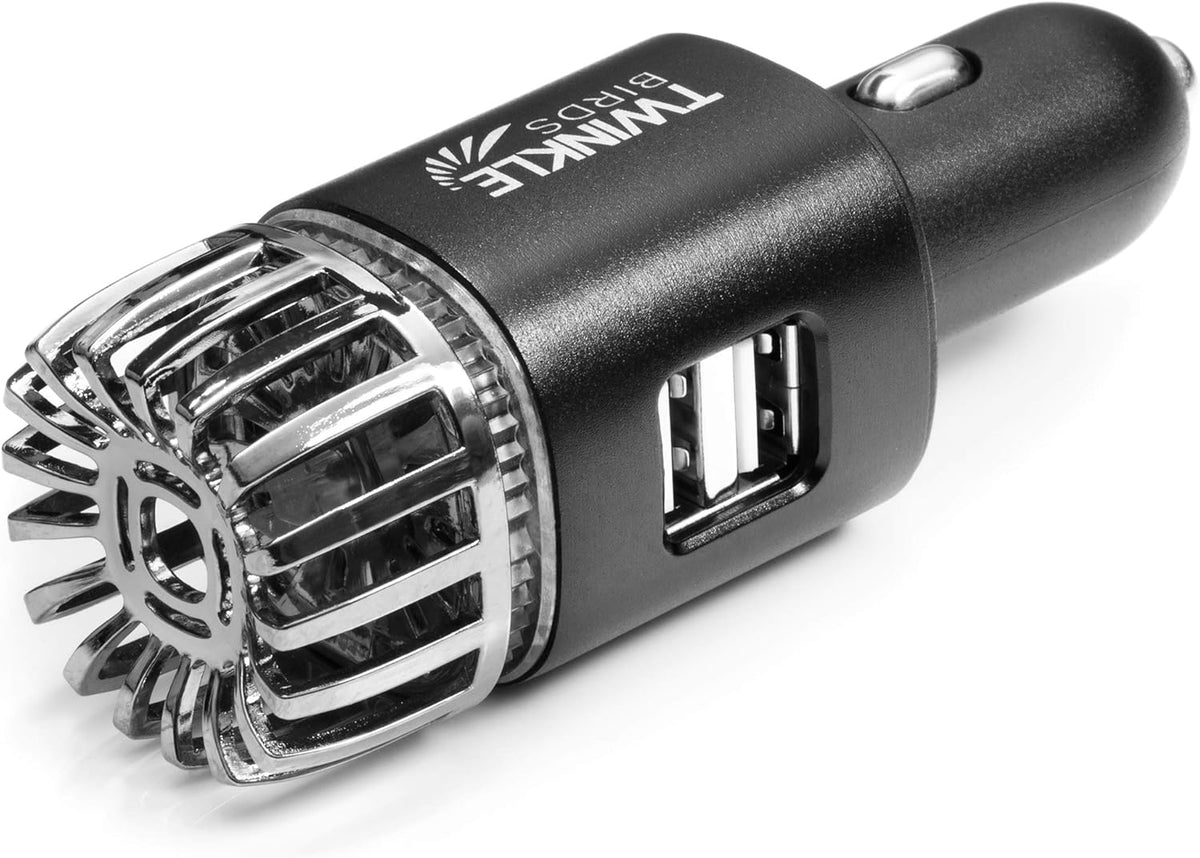 Car Air Purifier Ionizer - 12V Plug-in Ionic Anti-Microbial Car Deodorizer with Dual USB Charger - Smoke Smell, Pet and Food Odors, Allergens, Viruses Eliminator for Car (Matte Black)