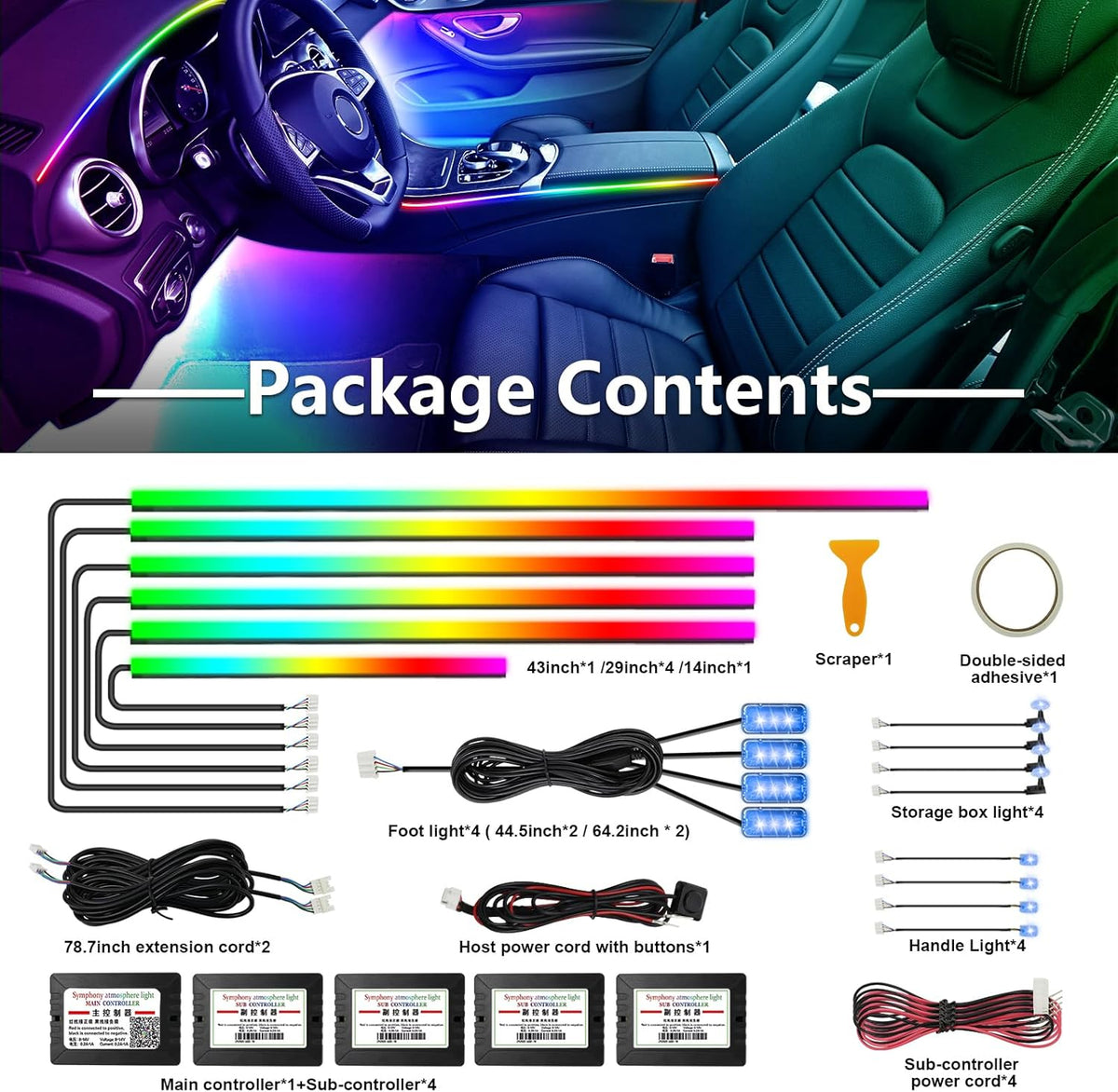 WEBUPAR Dreamcolor Acrylic Interior Car Lights - 18 in 1 RGB LED Strip Lights with APP Control and 213 Color Modes, Decorative Ambient Lighting Kits