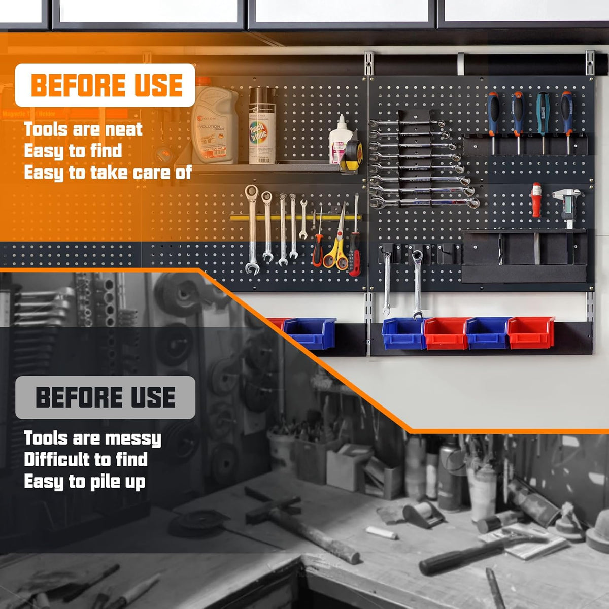 Metal Pegboard Storage System, Garage Wall Organizer, Tool Storage Panels for Workbench (Black, 31.5"x15.75"-4PCS)