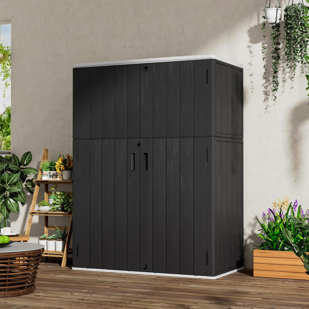 Vertical Outdoor Storage Cabinets,Plastic Sheds&Outdoor Storage with Floor,Outdoor Storage Box Waterproof/Lockable for Garage,Bike,Tools Storage Shed (57Cu.ft)