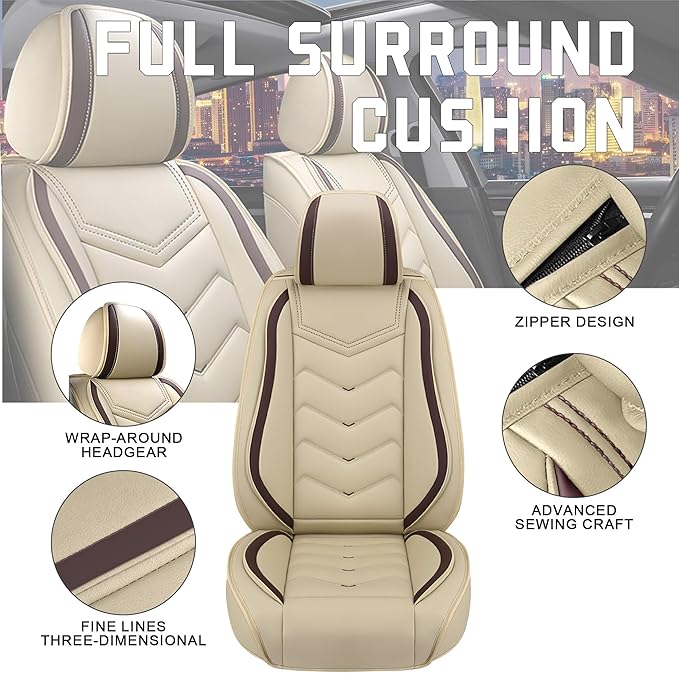 CTDS Car Seat Covers for Nissan Pathfinder 2000-2026, Stylish Sport Seat Cover, Premium Nappa Leather Car Seat Cover. Automobile Seat Covers Sets.(Standard 2 Seats/Beige)