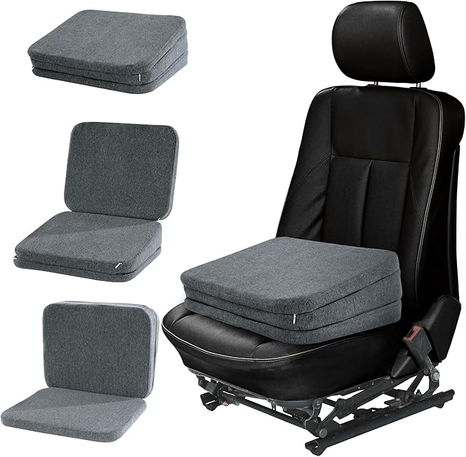 HOMBYS Adjustable Car Booster Seat for Short Drivers, 3 Heights for Different People, Adult Car Seat Cushions for Driving, Supportive Car Seat Pad for Lower Back Pain Reduce, (17"x13.8"x6.3", Grey)