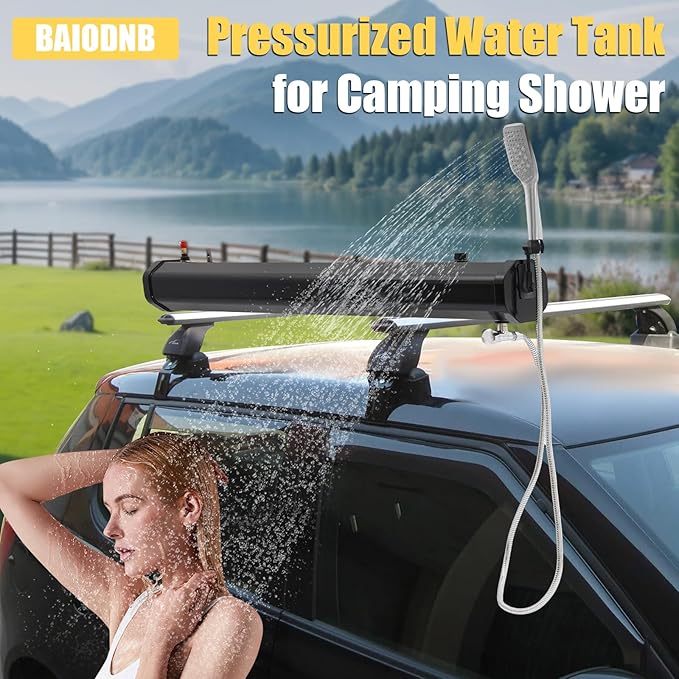 Pressurized Water Tank for Camping Shower,Portable Camping Showerhead Handheld with Storage Bag, Roof Rack Shower for Hiking, Car wash, Pet Cleaning, Beach Vacations