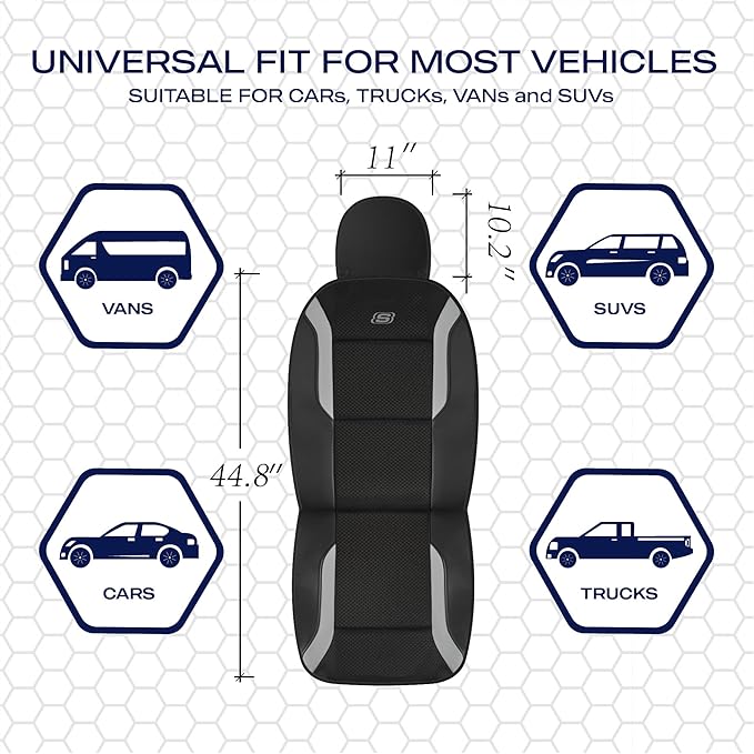 Skechers Memory Foam Car Seat Covers, Air Cool Mesh Thick Seat Covers, Gray Two Front Car Seat Protector, Airbag Compatible, Automotive Comfort & Protection for Most Cars, Van,Trucks, SUV,Grey
