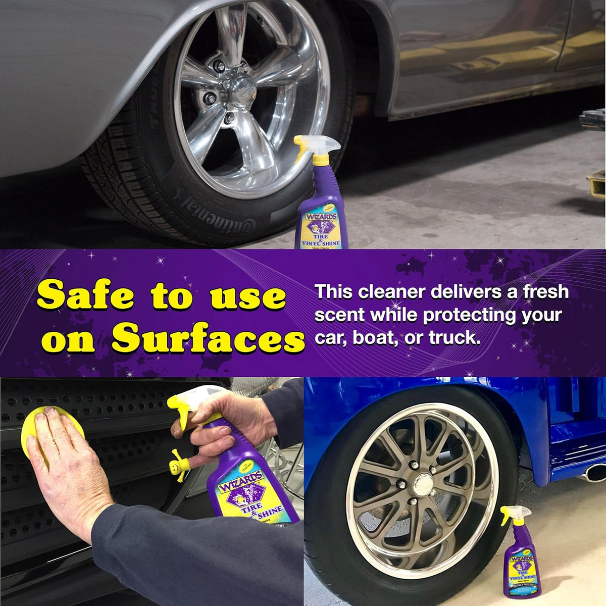 Wizards - Vinyl & Tire Shine Spray, Tire Dressing and Protectant, Professional Detail Spray, No Sling Off, Anti-static Car Detailing Spray, KeepingTires & Vinyls Look New, Car Care Products, 1 Gallon