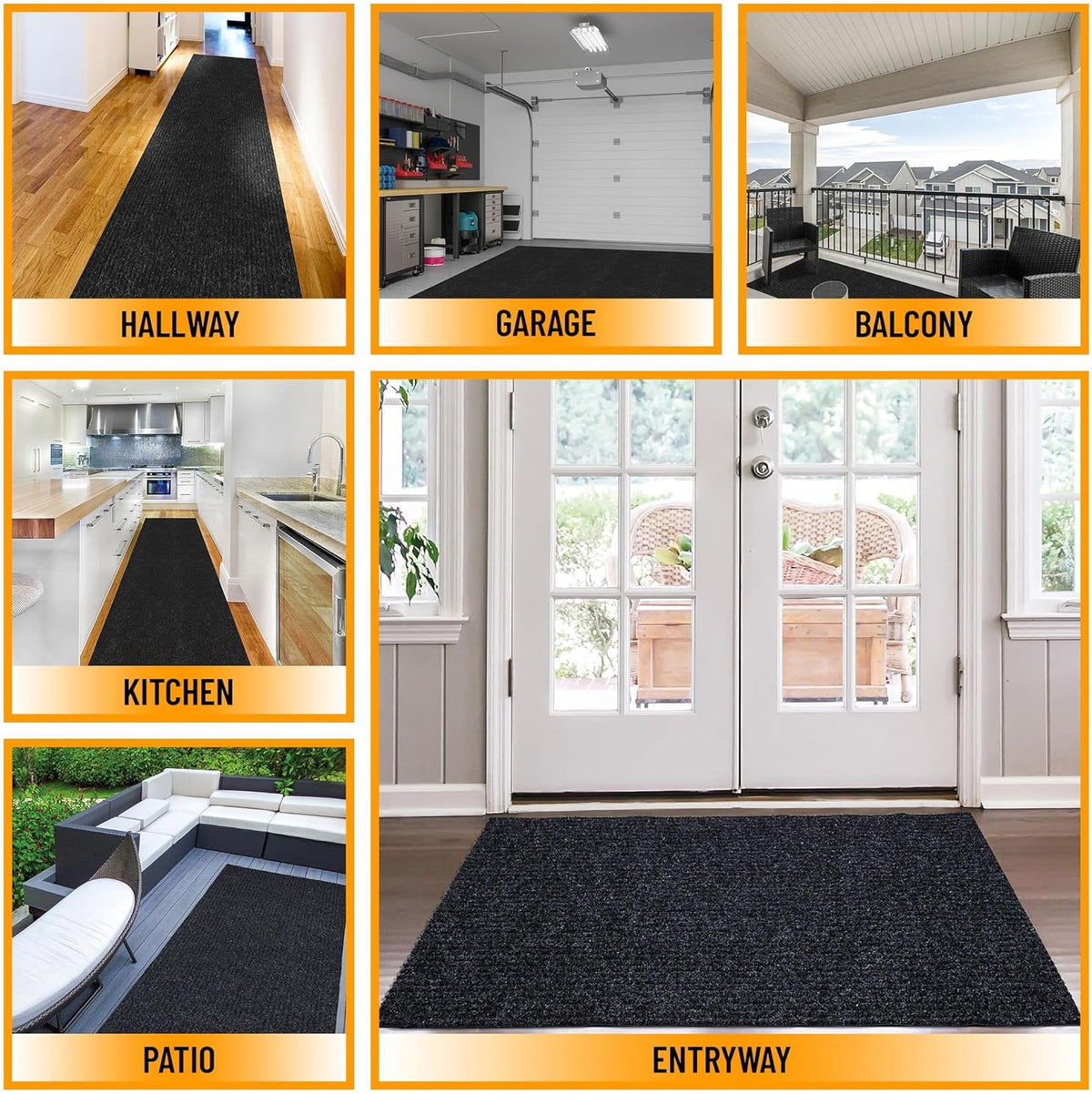 Ottomanson 3'11" x 24' Hallway Runner with Scraper Pile - Extra Durable Non-Slip Rug Mat for Indoor & Outdoor Use - Ideal for Kitchen, Entryway & Garage - High-Traffic Carpet, Black