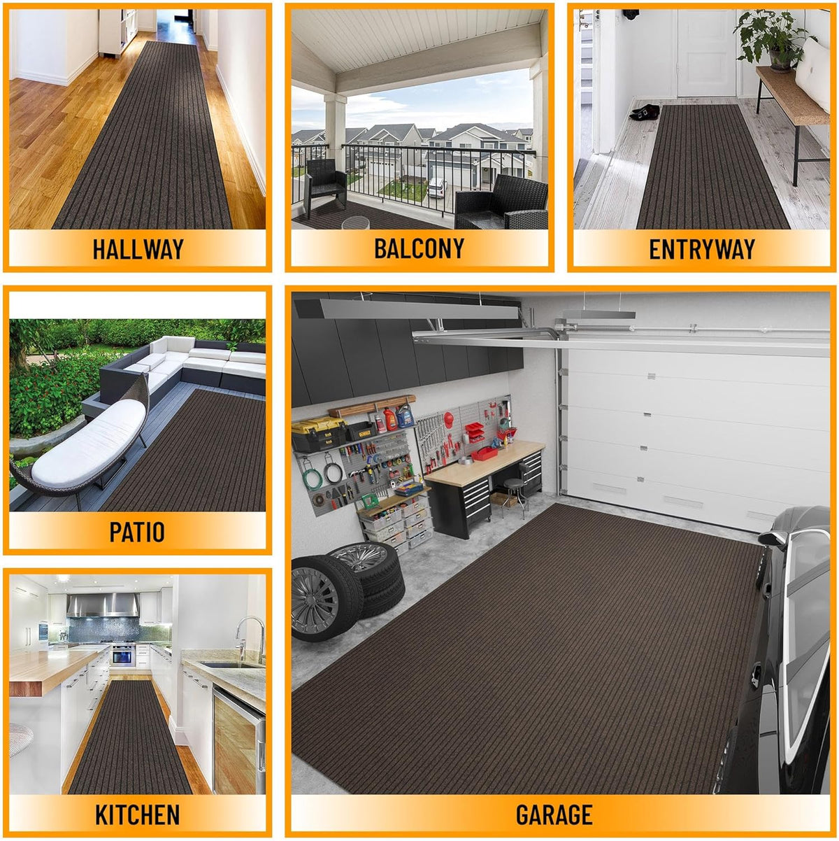 Ottomanson 2'7" x 11' Hallway Runner with Scraper Pile - Extra Durable Non-Slip Rug Mat for Indoor & Outdoor Use - Ideal for Kitchen, Entryway & Garage - High-Traffic Carpet, Brown