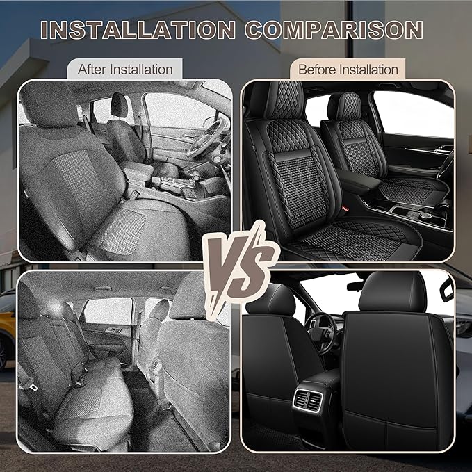 TTX LIGHTING for Cadillac XT5 2017-2026 Car Seat Covers, Breathable Ice Silk & Leather Seat Protector, Cool & Anti-Sweat for Long Driving, Airbag Compatible, 2 Front Seats (Black)