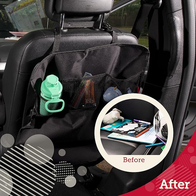 Lusso Gear Heavy Duty Kick Mats (2 Pk) - Back Seat Protector, Sag Proof, Waterproof, Car Back Seat Cover for Kids Who Make Big Messes, 3 Reinforced Storage Pockets, Premium Oxford Fabric (Gray)