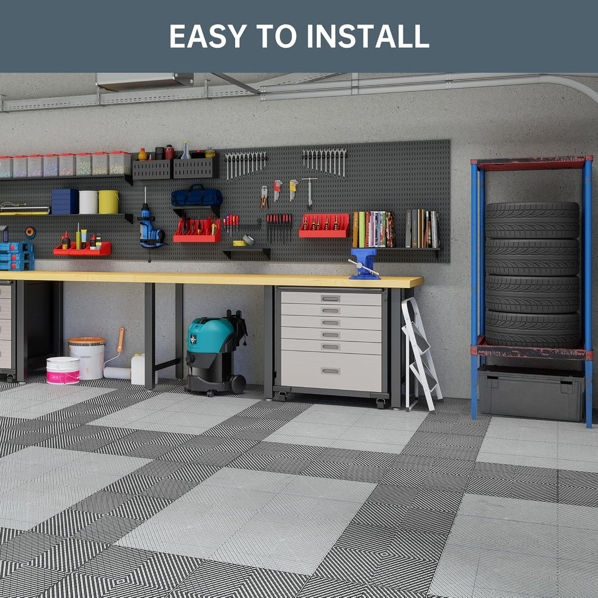 Durable Polypropylene Interlocking Modular Garage Floor Tiles, Versatile Interlocking Floor Tiles, 15.7'' x 15.7'' x 0.7''(Thickness) Flooring Tile(20 Pack), Grey