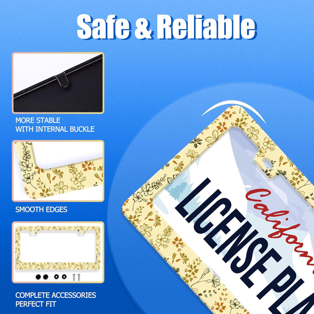 Yellow Wild Flowers License Plate Frame Colorful Flower Floral License Plate Stainless Steel Funny License Plate Holder for Men Women Universal Car Accessories Decoration 12.3" x 6.3"