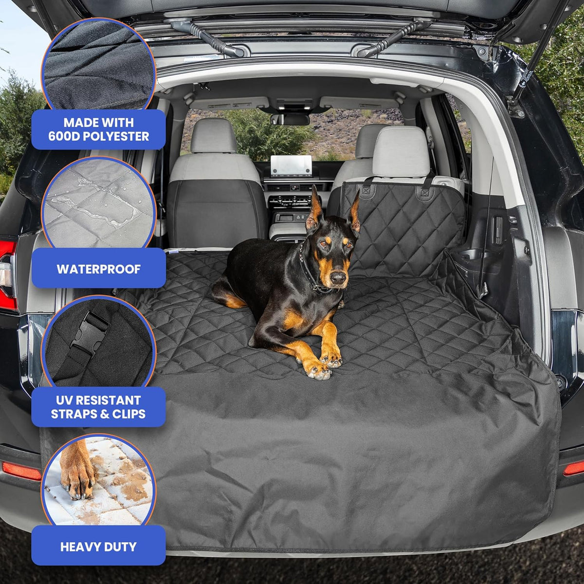 4Knines SUV Cargo Liner for Dogs, Trunk Mat for SUV, Durable Cargo Cover, Protector – Compatible with 60/40 Split Bench & Armrest Pass-Through, Waterproof, Machine Washable, Non-Slip (X Large, Black)