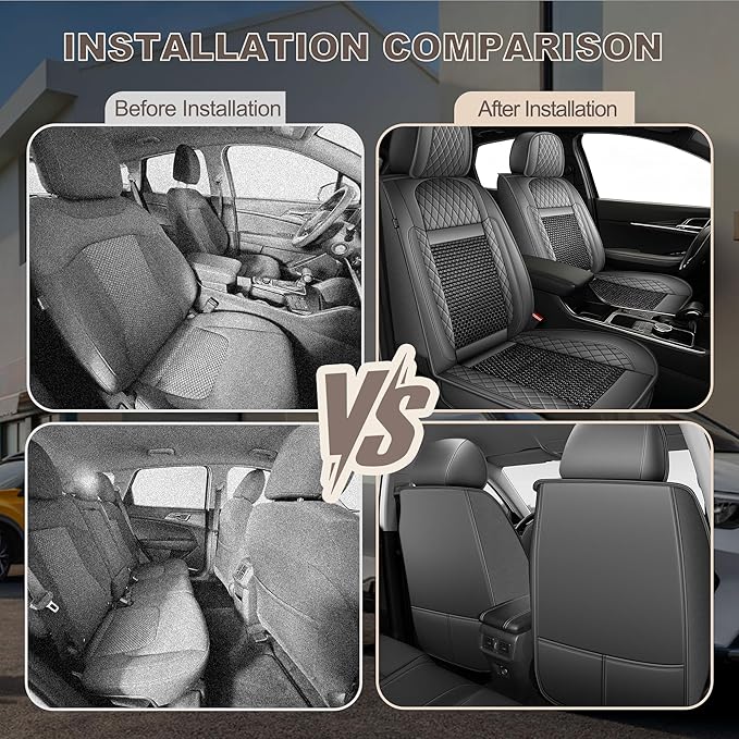 TTX LIGHTING for Acura RDX 2008-2026 Car Seat Covers, Breathable Ice Silk & Leather Seat Protector, Cool & Anti-Sweat for Long Driving, Airbag Compatible, 2 Front Seats (Black&Gray)