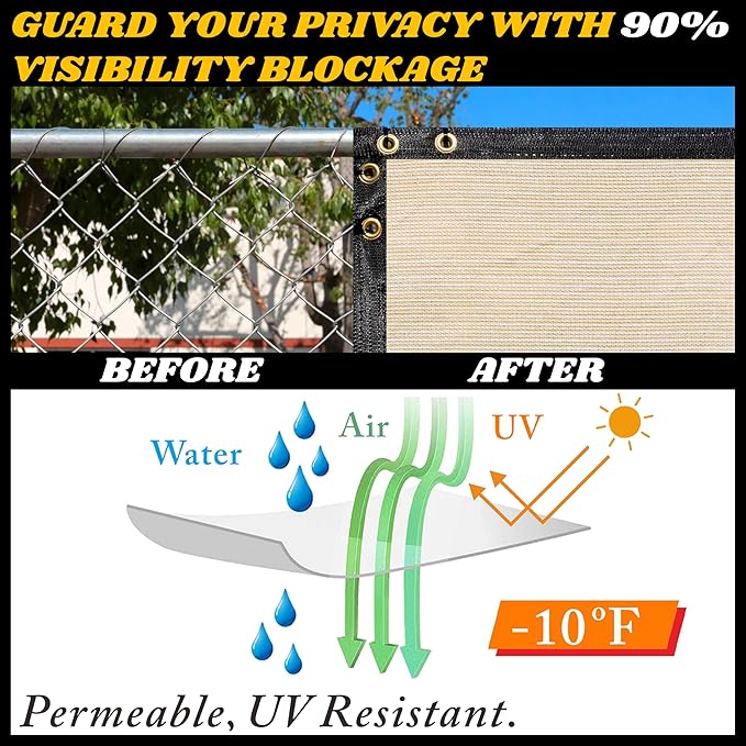 Royal Shade Custom Size 6' x 70' Beige Fence Privacy Screen Windscreen Cover Netting Mesh Fabric Cloth - Cable Zip Ties Included (We Make Custom Size)