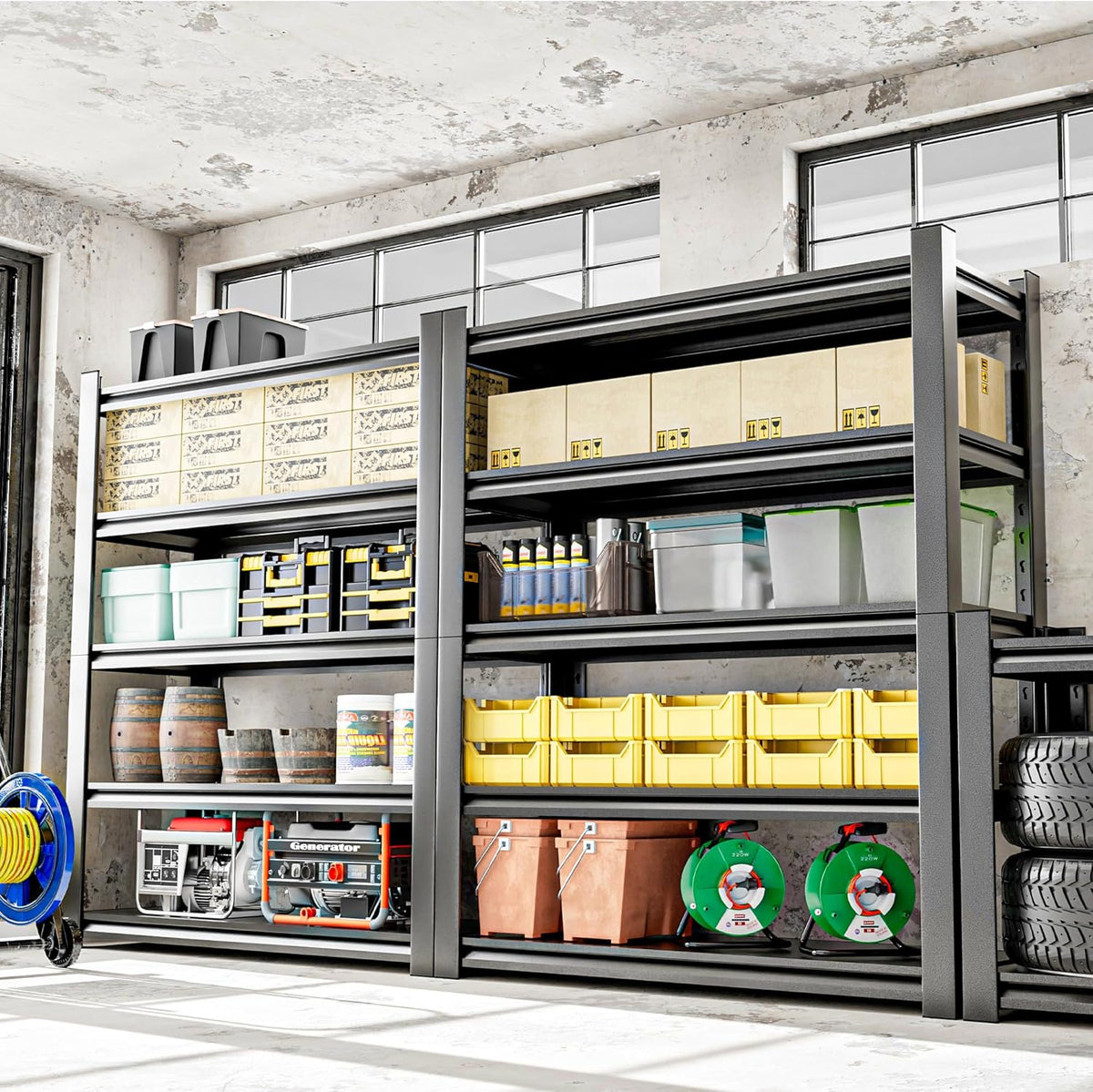 Metal Garage Storage Shelf, Heavy Duty 5 Tier Shelving Unit, Industrial Utility Shelving for Garage Storage, Durable Metal Shelf Organizer, Storage Shelving 24" D x48 W x72 H（2 Pieces）