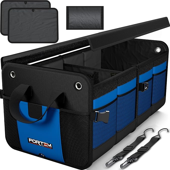 FORTEM Trunk Organizer For SUV Car Organizer and Storage, Collapsible Multi-Compartment Storage Bag Car Accessories for Women Men, 1680D Oxford, Non Slip Bottom, Adjustable Straps, Soft Cover (65L)