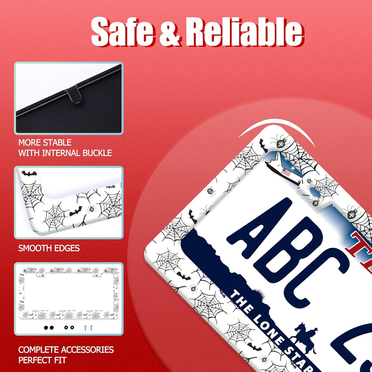 Personalized Bats License Plate Frame Spider Web License Plate Frames Funny Auto Accessories Bracket Stainless Steel License Plate with Screws 6x12 Inch