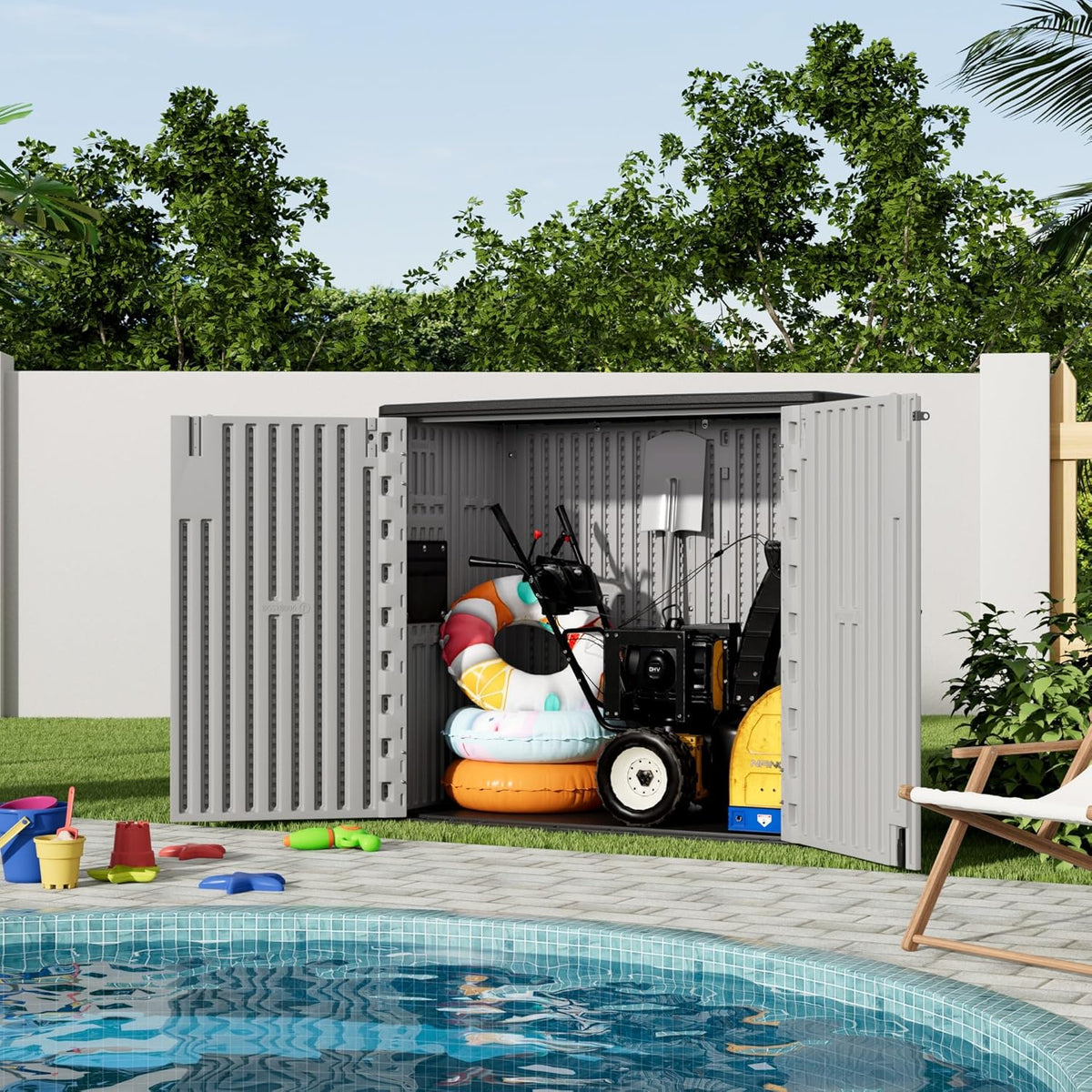 Outdoor Storage Cabinet for Patio & Garden Shed, 37Cu.ft Outdoor Storage Shed Waterproof,Horizontal Outdoor Cabinet for Garage, Pool Storage.