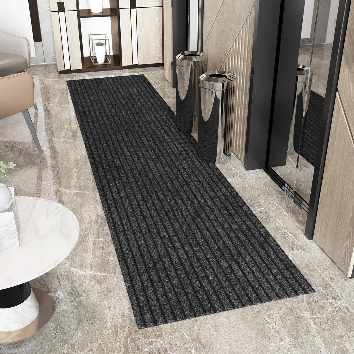 Ottomanson 2' x 44' Hallway Runner with Scraper Pile Extra Durable Non-Slip Rug Mat for Indoor & Outdoor Use - Ideal for Kitchen, Entryway, Patio & Garage - High-Traffic Carpet, Black