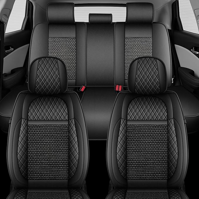 TTX LIGHTING for Chevy Cruze 2011-2019 Car Seat Covers, Breathable Ice Silk & Leather Seat Protector, Cool & Anti-Sweat for Long Driving, Airbag Compatible, 5 Seats Full Set (Black)