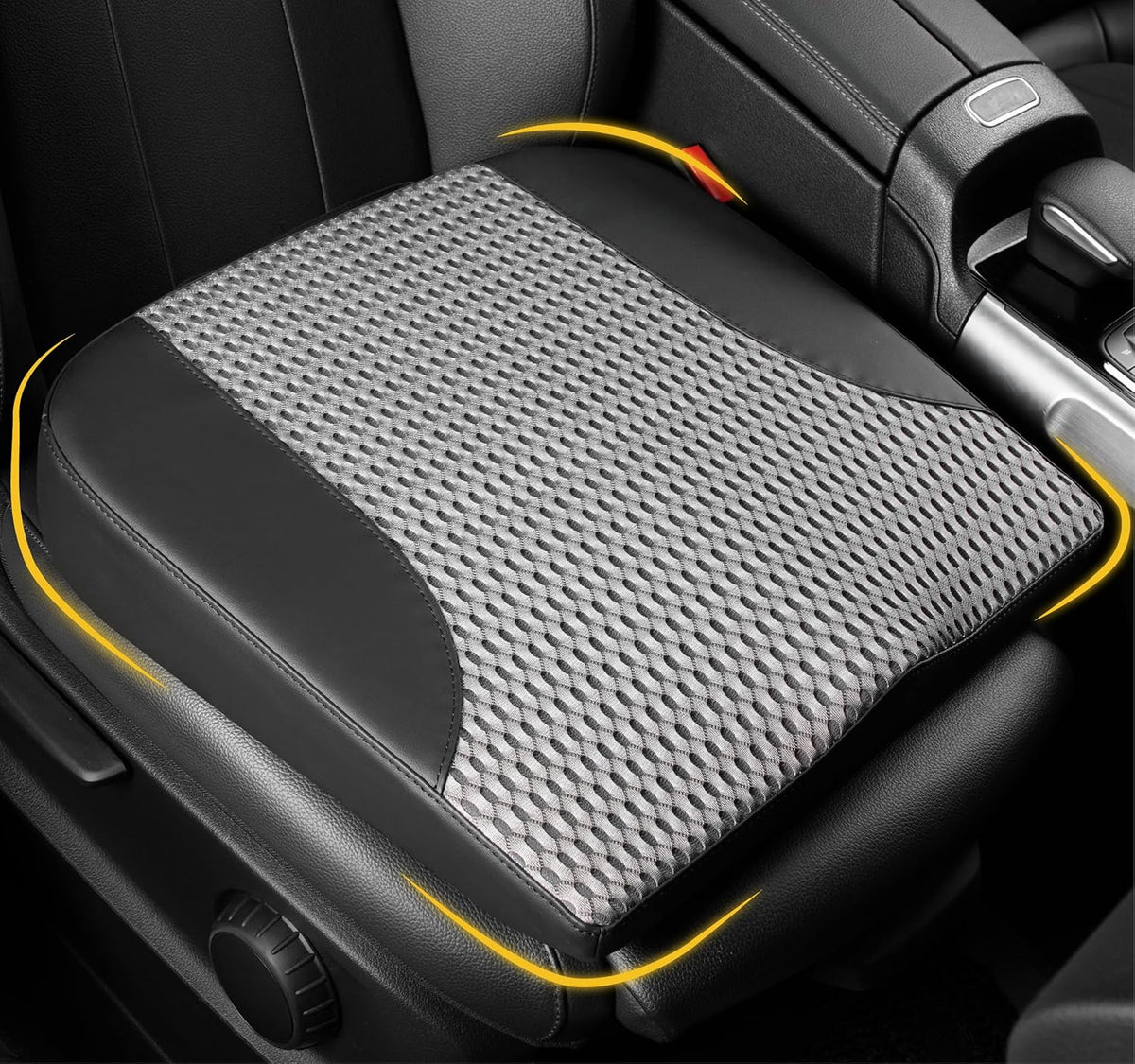 Car Seat Cushion, Comfortable Memory Foam Seat Pillow for Driving, Sciatica-Back Pain Relief, Cushion for Car-Truck, Office, Wheelchair - Black&Gray