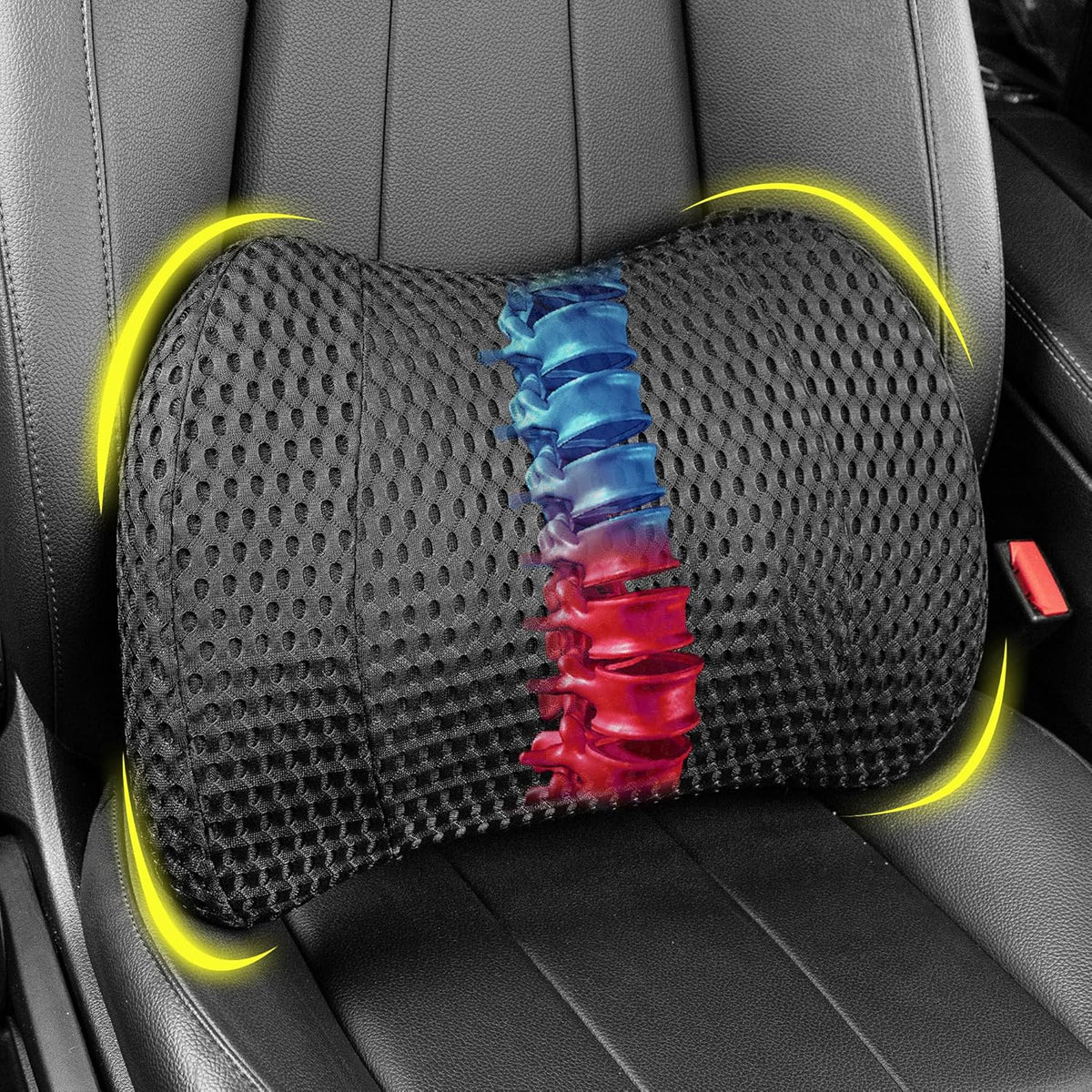 Mesh Memory Foam Lumbar Cushion Offers Comfortable Back Support and Pain Relief for Car-Office Chair, Wheelchair - Mesh Black