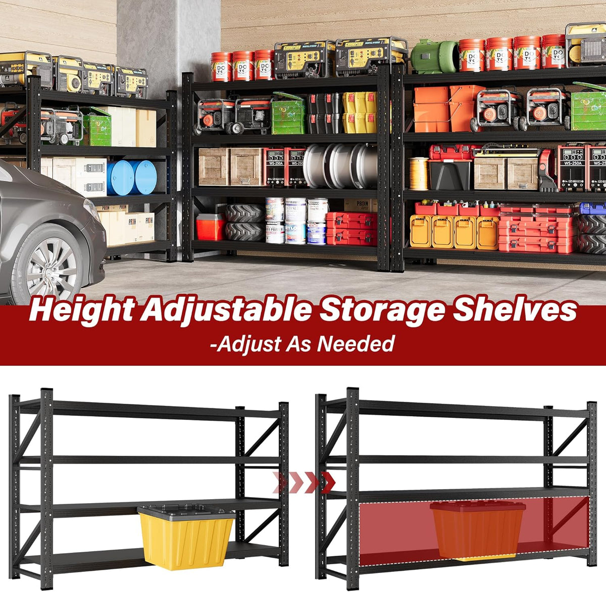 7000LBS Heavy Duty Garage Shelving Units,79" Wide & Deep Storage Shelves,Black Metal Garage Shelves,Large Storage Rack,Steel Shelf,Industrial Shelving for Shop,Warehouse,Basement,79" W x 24" D x 79" H