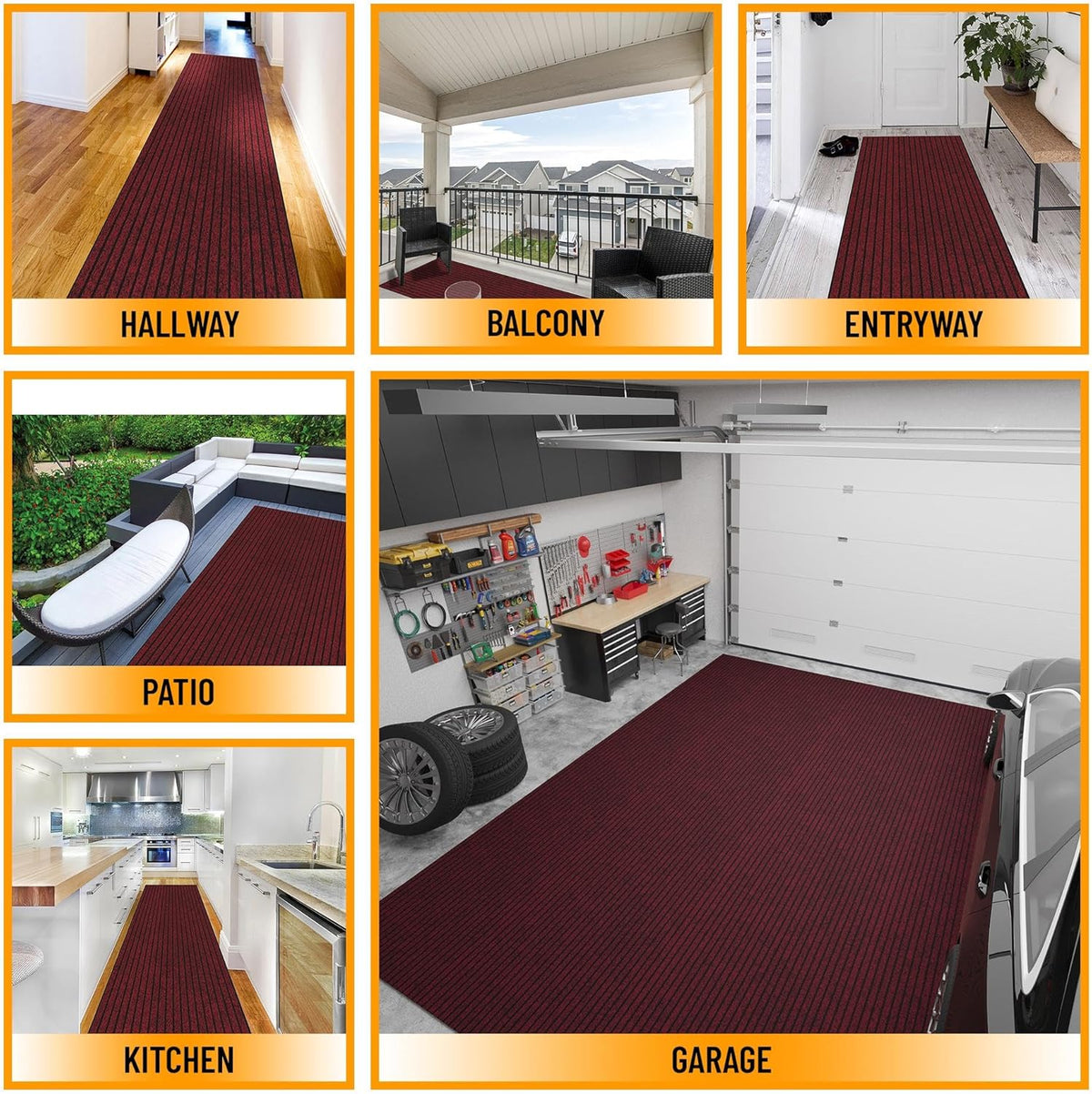 Ottomanson 2' x 6' Hallway Runner with Scraper Pile - Extra Durable Non-Slip Rug Mat for Indoor & Outdoor Use - Ideal for Kitchen, Entryway, Patio & Garage - High-Traffic Carpet, Red