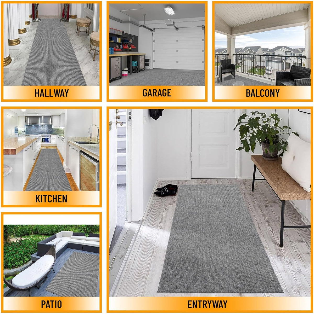 Ottomanson 3'11" x 7' Mud Mat Area Rug Scraper Carpet - Non-Slip, Dirt Trapping for Indoor & Outdoor Use - Ideal for Entryway, Garage, Kitchen, Patio & High-Traffic Areas, Gray