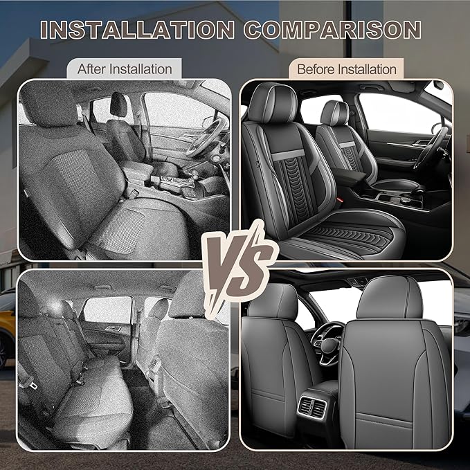 TTX LIGHTING for Chevy Cruze 2011-2019 Seat Covers: Waterproof Leather Seat Protector with Airbag Compatible (2 Front Seats,Black&Gray)