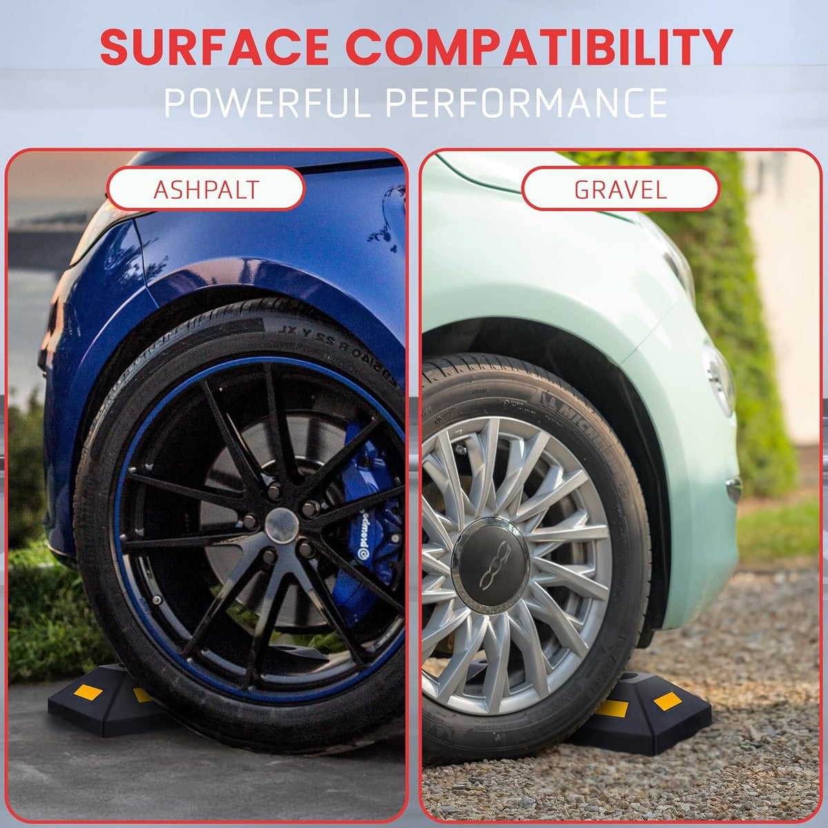 PYLE Garage Floor Stops for Vehicles - 2PC Heavy Duty Rubber Vehicle Parking Lot Target Stoppers, Truck Curb Tire Wheel Guide Blocks, Car Park Aid Assist Bumpers/Stopper for Driveway Stop -PCRSTP22