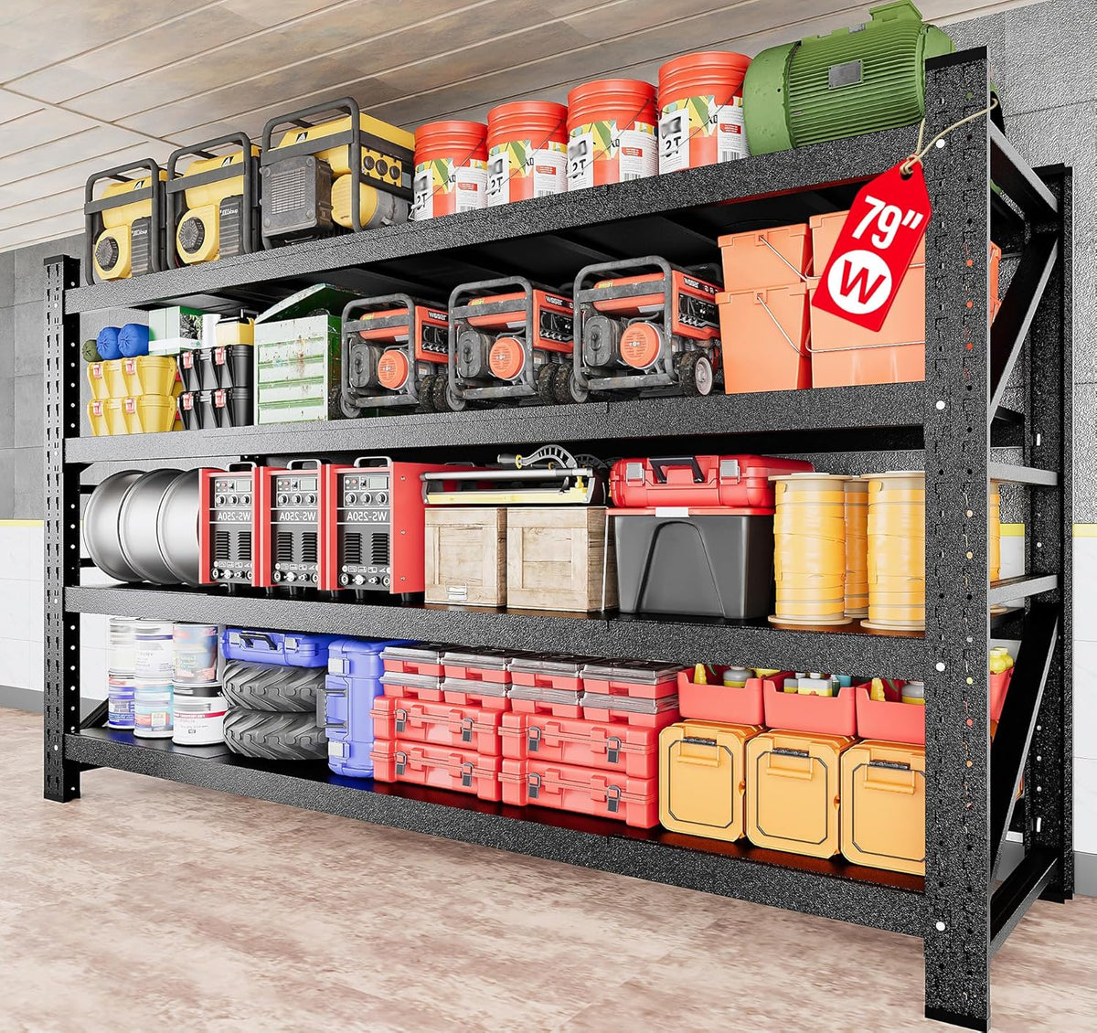 7000LBS Heavy Duty Garage Shelving Units,79" Wide & Deep Storage Shelves,Black Metal Garage Shelves,Large Storage Rack,Steel Shelf,Industrial Shelving for Shop,Warehouse,Basement,79" W x 24" D x 79" H