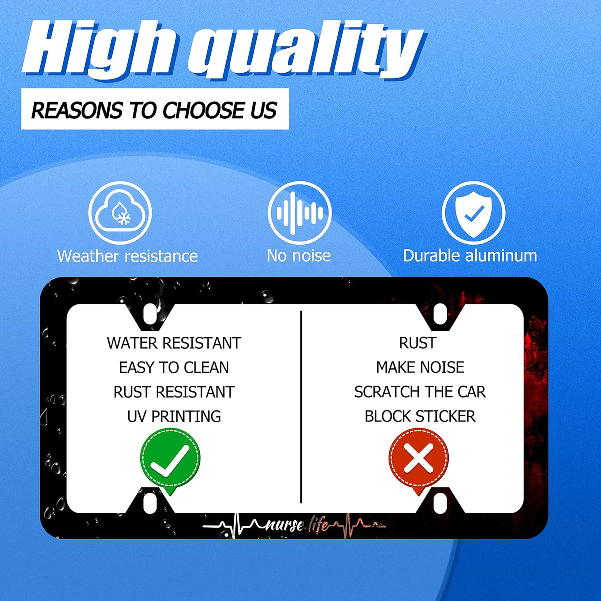 Nurse Life License Plate Frame Beautiful Text License Plate Stainless Steel Parts Funny License Plate Decorative with Screws Size 12.3" x 6.3" Men Women
