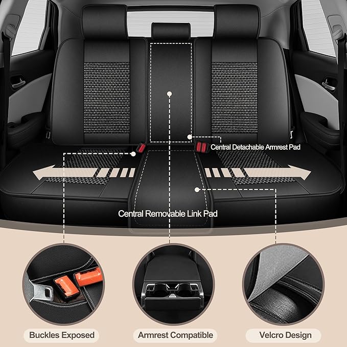 TTX LIGHTING for Chevy Cruze 2011-2019 Car Seat Covers, Breathable Ice Silk & Leather Seat Protector, Cool & Anti-Sweat for Long Driving, Airbag Compatible, 5 Seats Full Set (Black)