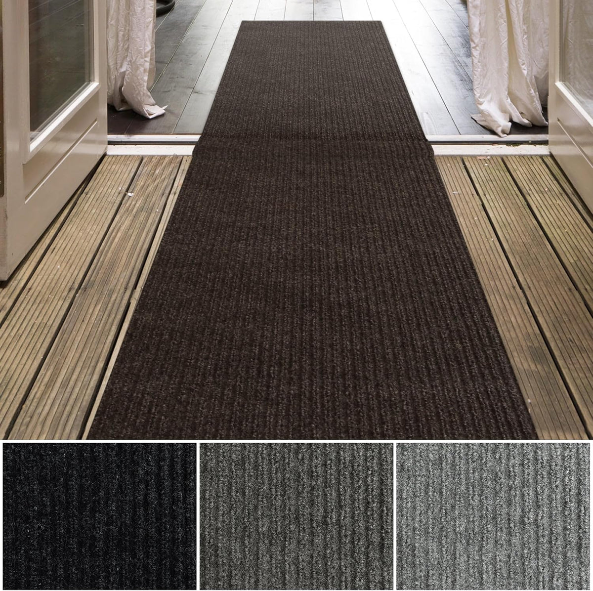 iCustomRug Spartan Weather Warrior Indoor/Outdoor Utility Ribbed Carpet Runner with Non-Slip Thermoplastic Rubber Backing, 3ft X 9ft in Brown
