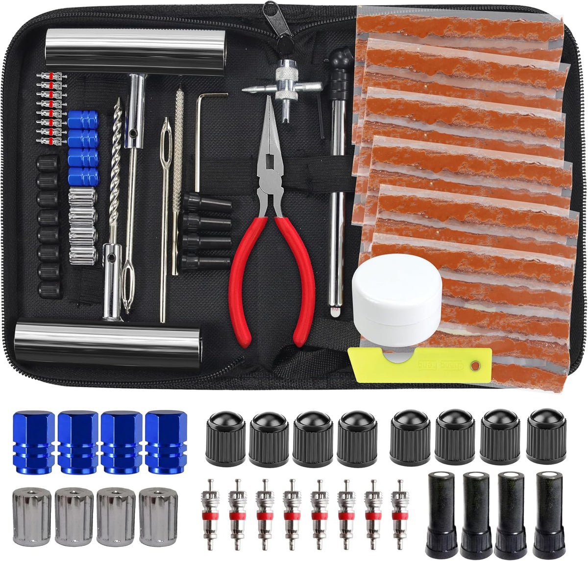 Tire Repair Kit, 68pcs Heavy Duty Tire Plug Kit, Universal Tire Repair Tools Flat Tire Puncture Repair for Car, Motorcycle, Truck, SUV, RV, ATV, Tractor, Trailer Fix Punctures and Plug Flats Patch Kit
