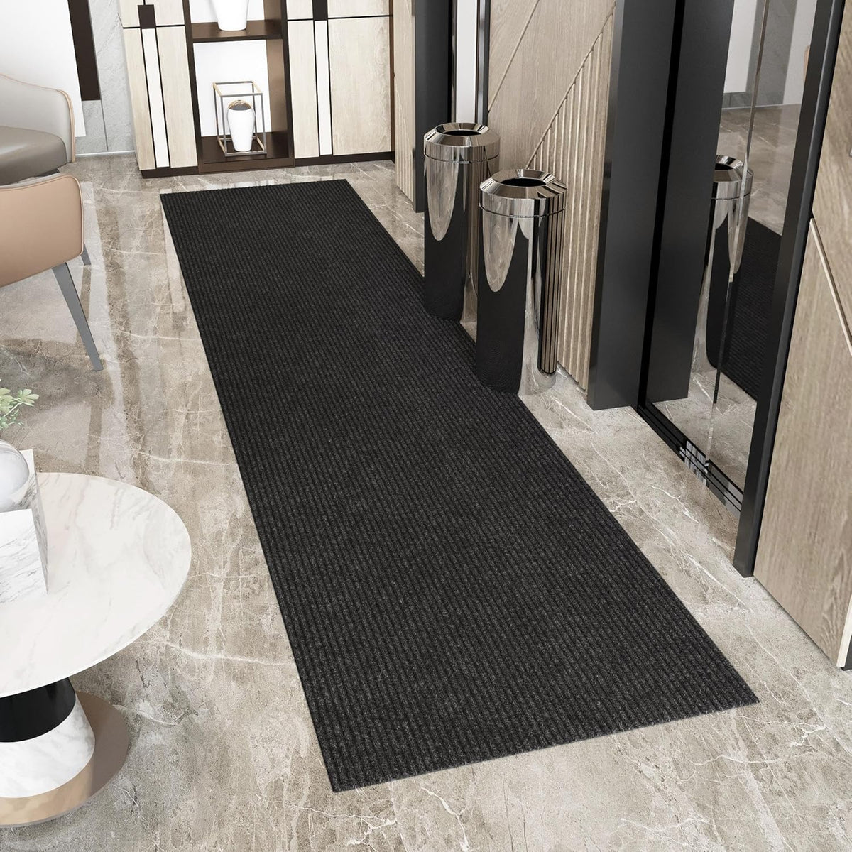 Ottomanson 2'7" x 11' Hallway Runner with Scraper Pile - Extra Durable Non-Slip Rug Mat for Indoor & Outdoor Use - Ideal for Kitchen, Entryway & Garage - High-Traffic Carpet, Black