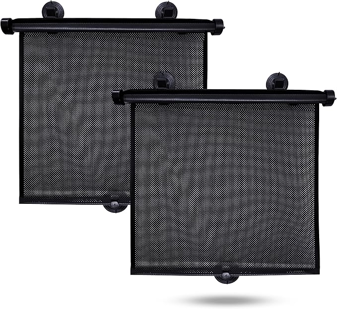 EcoNour Car Side Window Sun Shade (2 Pack) | Retractable Roller Sunshade for Kids | Baby Car Window Shades for UV and Sun Glare Protection | Baby Travel Accessories (15"x17")