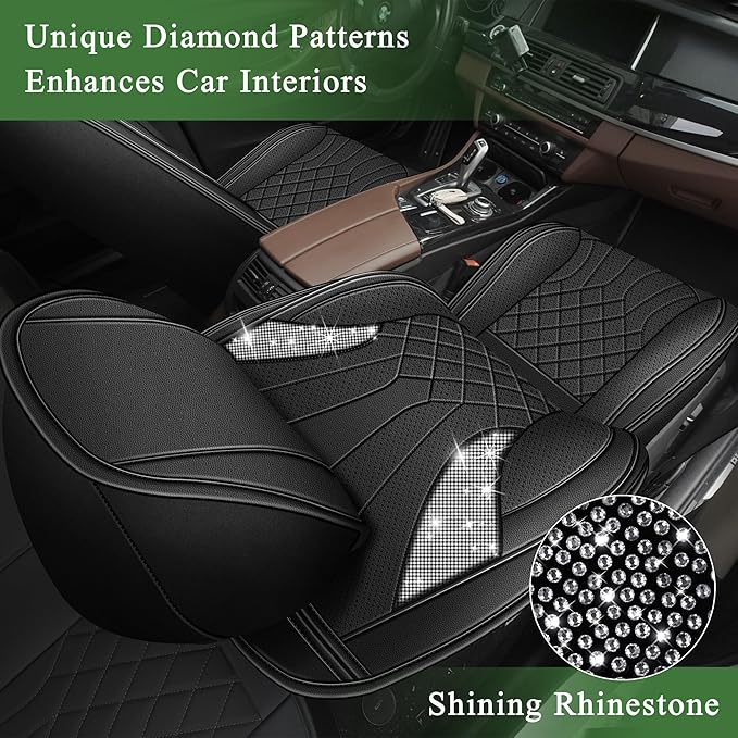 Bling Diamond Embroidered Seat Covers Fit for Mazda 3 2007-2019, Full Set 5 Seats, Sparkle Rhinestone Breathable Perforated Faux Leather Car Seat Covers for Women (Black)