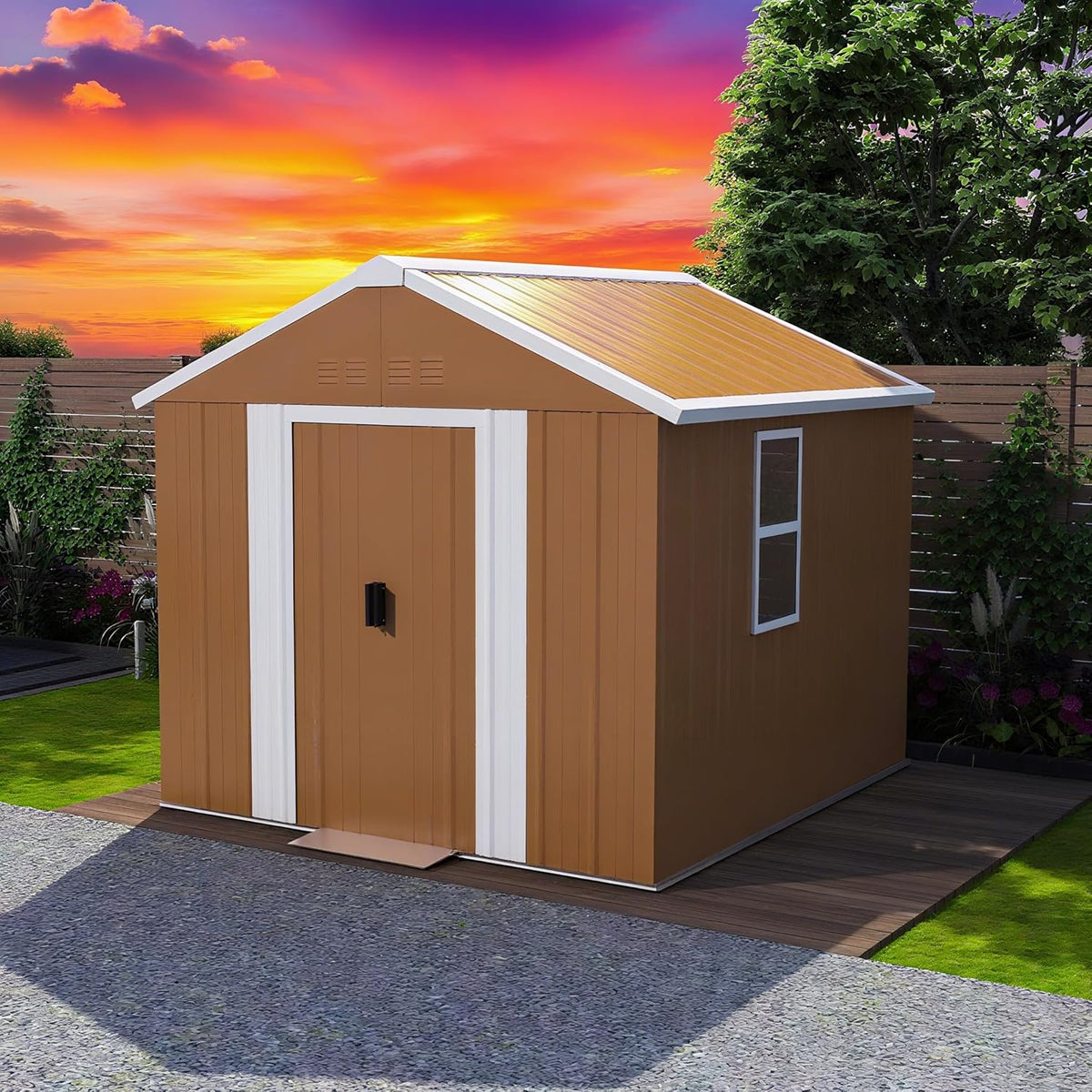 6 x 4 FT Outdoor Storage Shed, Metal Garden Tool Shed with Slooping Roof, Lockable Doors and Windows, All-Weather Weatherproof Blike shed for Garden, Patio, Lawn, Yellow