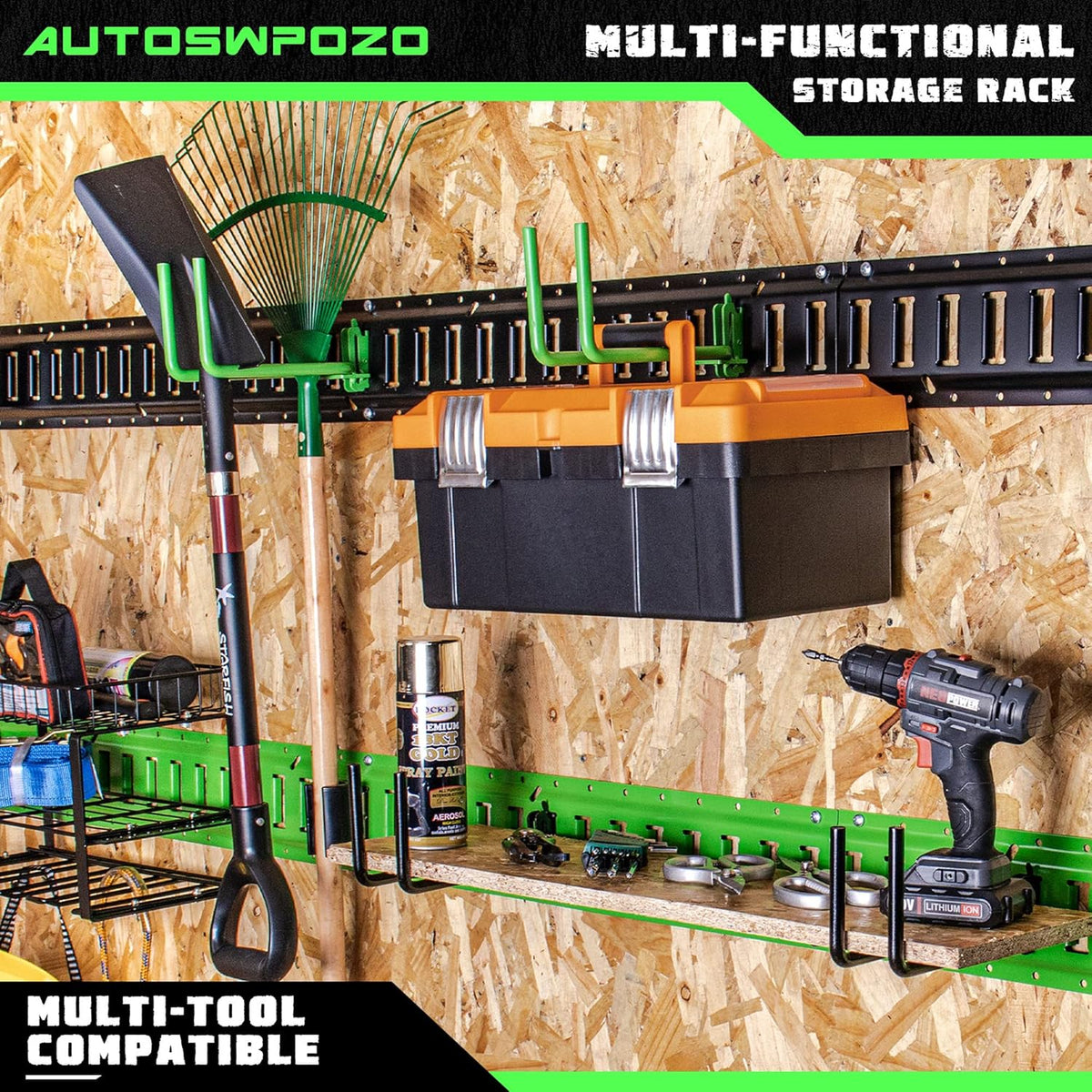 2-Pack E-Track Heavy Duty Shovel/Tool Hanger, E Track Hooks for Tools, Rakes, Spades in Trailers, Trucks, Workshop and Warehouse with E-Tracks, E Track Accessories Tool Holder (Green)