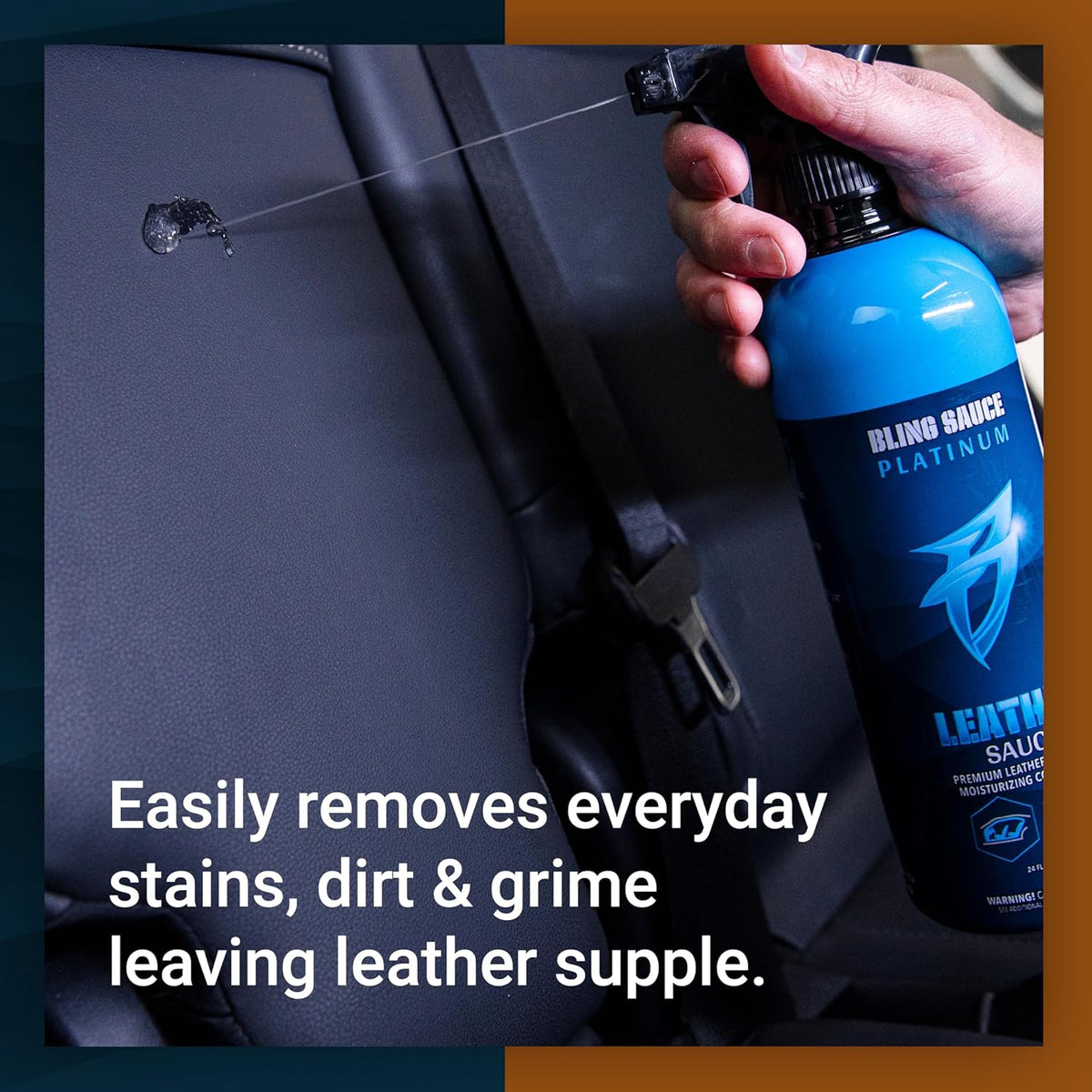 Bling Sauce Platinum: Leather Sauce, 2 in 1 Cleaner and Conditioner for Interior Leather Surfaces, Cars, Trucks, Motorcycles. Nourish Your Leather without the Greasy Look/Feel, Spray On-Wipe Off. 24oz