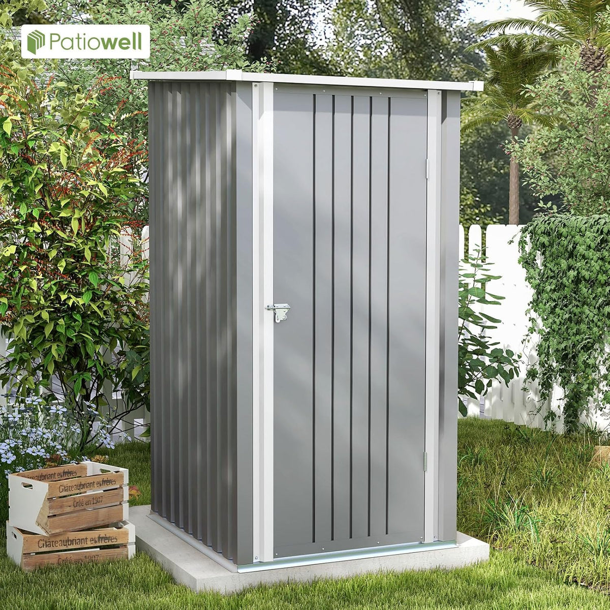 Patiowell 3 x 3 FT Outdoor Storage Shed,Small Garden Tool Storage Shed with Sloping Roof and Single Lockable Door, Outdoor Shed for Backyard Garden Patio Lawn, Grey