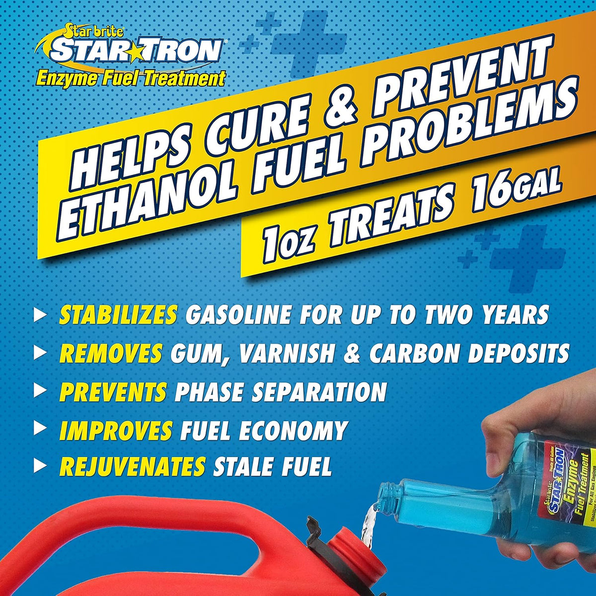 Star Tron Enzyme Fuel Treatment Concentrate, 16 Fl. Oz. – Treats up to 256 Gallons – Rejuvenate & Stabilize Old Gasoline, Cure Ethanol Problems, Improve MPG, Reduce Emissions, Increase Horsepower
