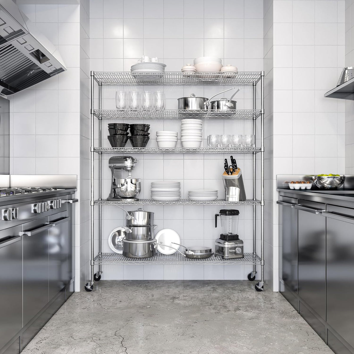 Seville Classics UltraDurable Heavy Duty NSF Solid Steel Wire Rack Storage Unit Organizer for Garage, Warehouse, Office, Restaurant, Classroom, Kitchen, 5-Tier Shelving, 60" W x 18" D